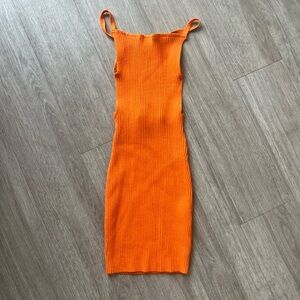 Baddieville Orange Ribbed Knit Mini Dress